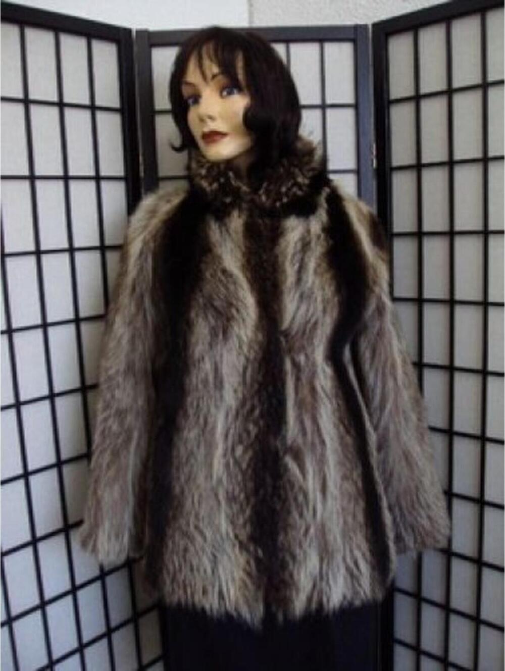 PRE-OWNED NATURAL RACCOON RACOON FUR JACKET WOMAN WOMEN SIZE 2 PETITE